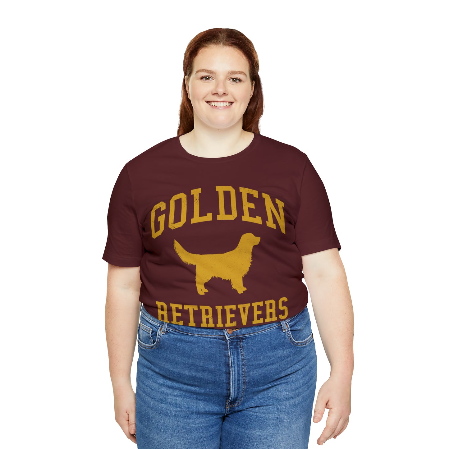 Golden Retrievers Collegiate Unisex Tee, with Distressed Gold Print