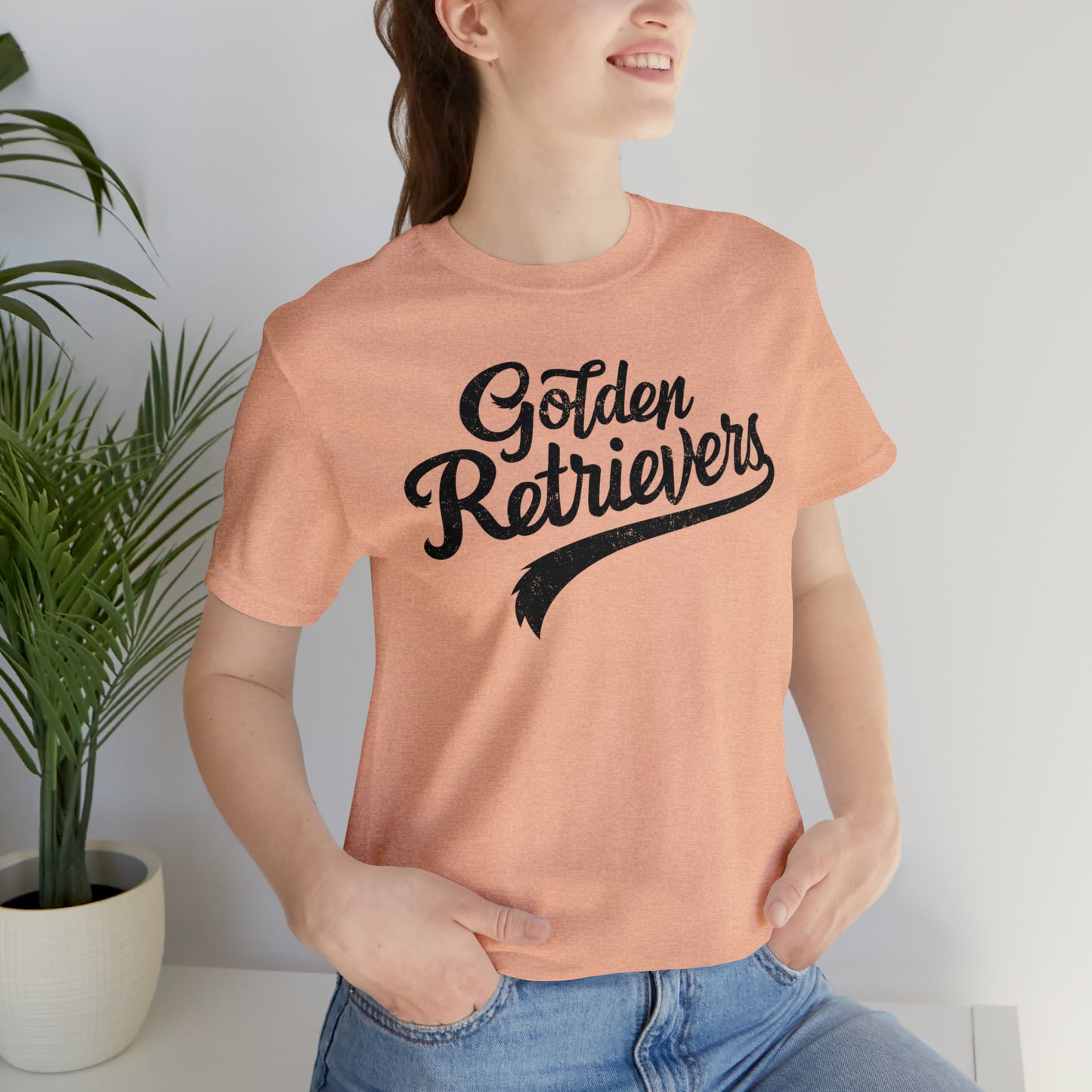Golden Retrievers Script Unisex Tee, with Distressed Black Print