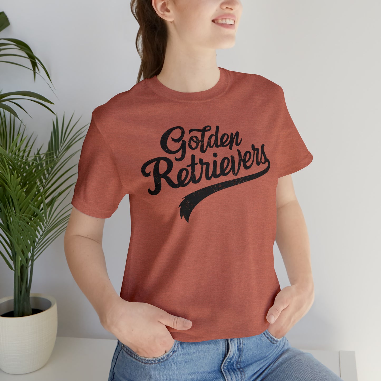 Golden Retrievers Script Unisex Tee, with Distressed Black Print