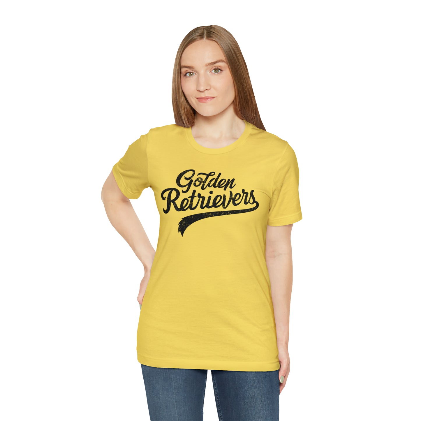 Golden Retrievers Script Unisex Tee, with Distressed Black Print