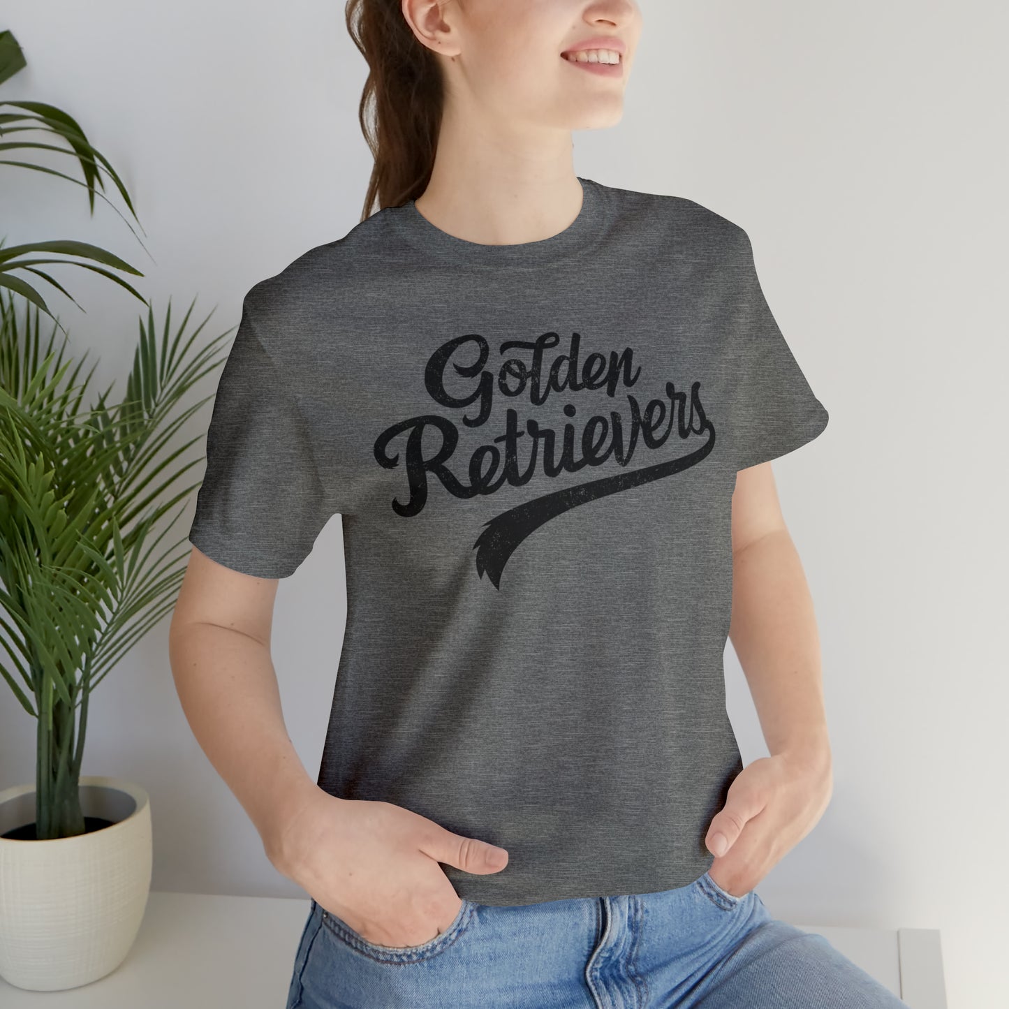 Golden Retrievers Script Unisex Tee, with Distressed Black Print