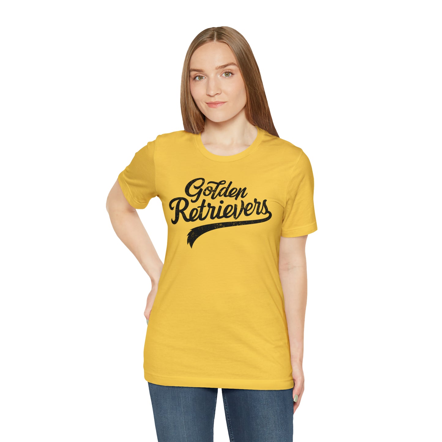 Golden Retrievers Script Unisex Tee, with Distressed Black Print