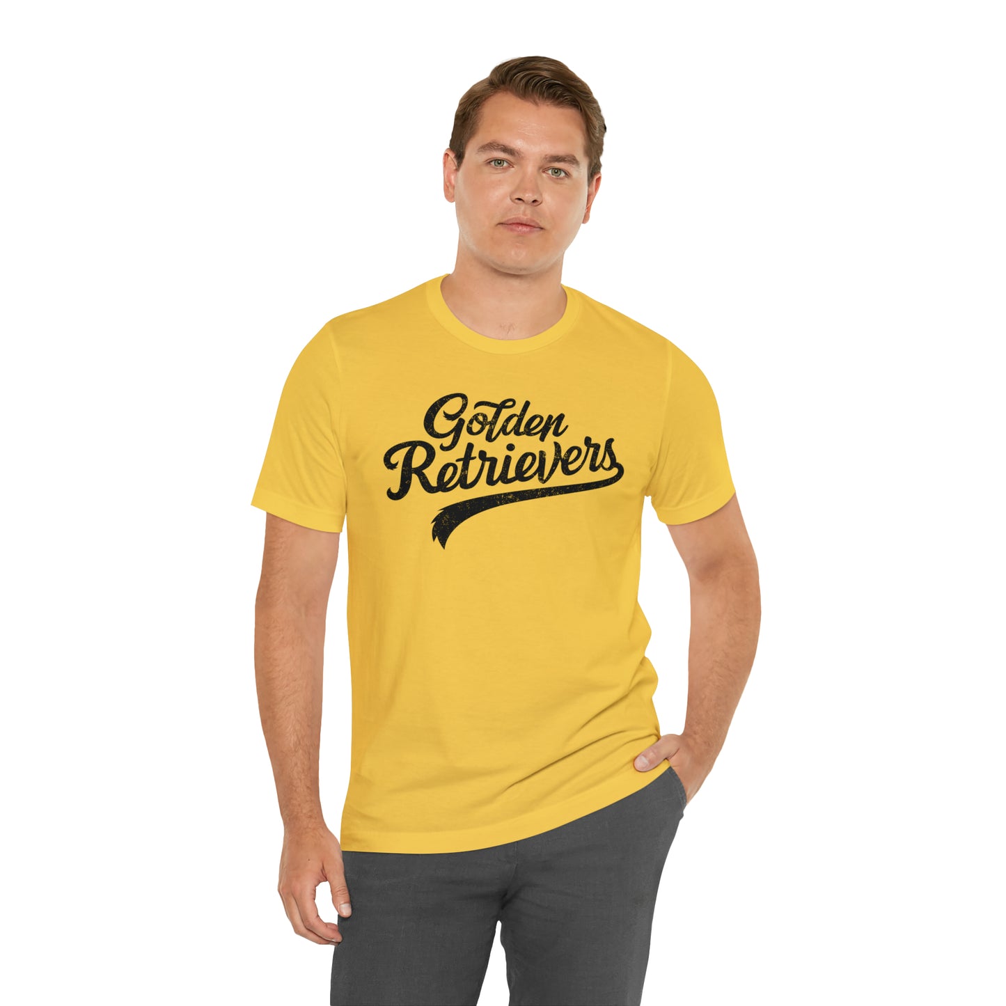 Golden Retrievers Script Unisex Tee, with Distressed Black Print