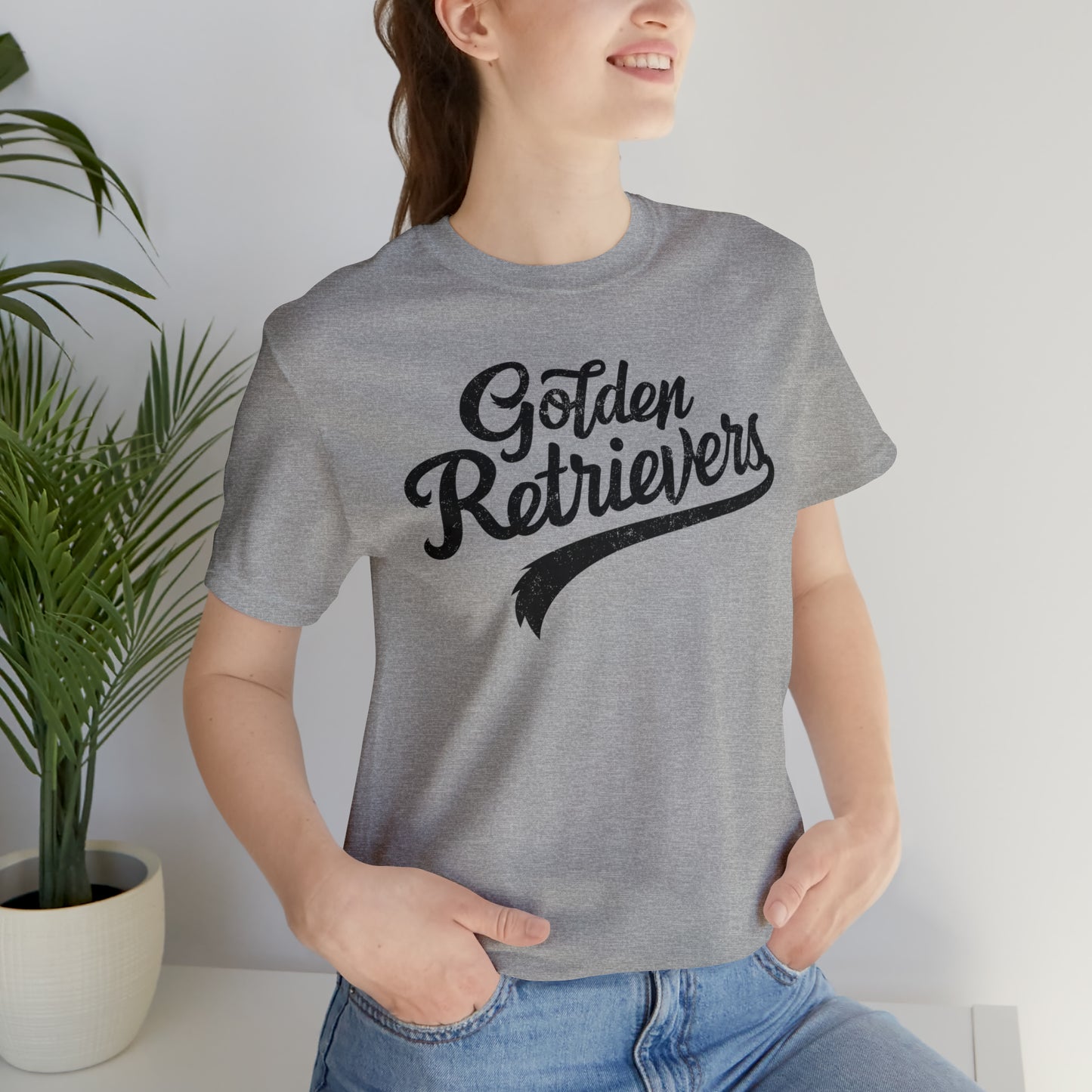Golden Retrievers Script Unisex Tee, with Distressed Black Print