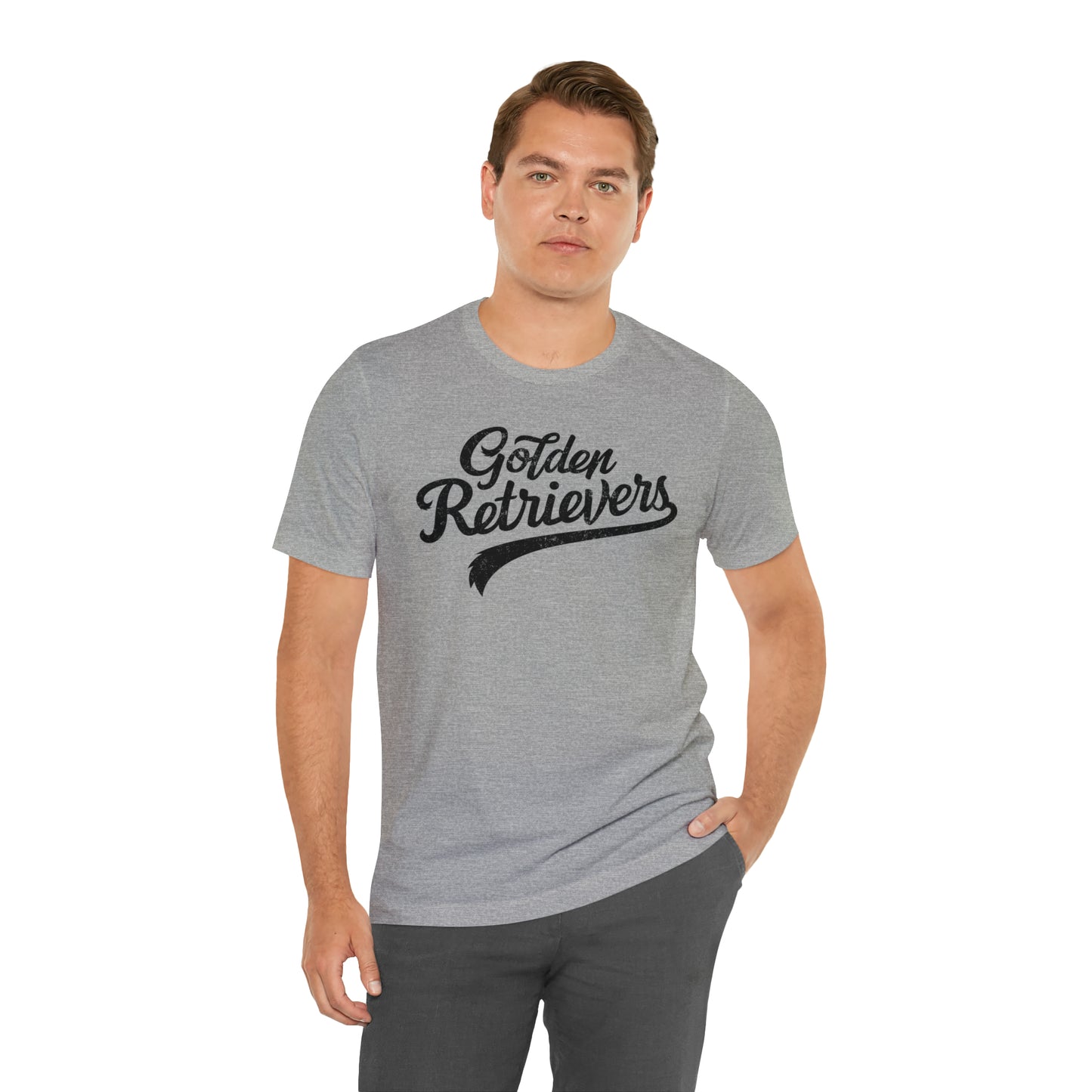 Golden Retrievers Script Unisex Tee, with Distressed Black Print