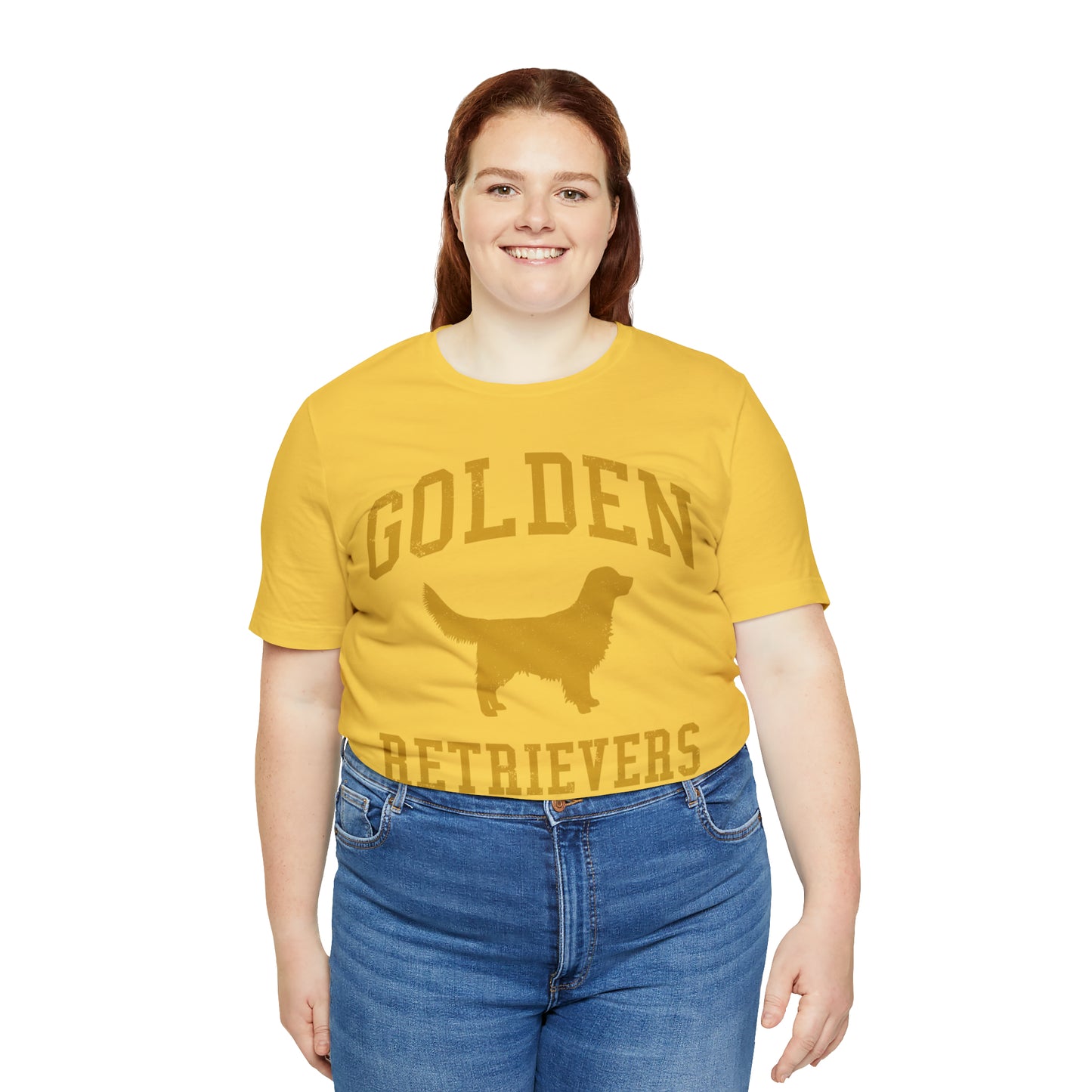 Golden Retrievers Collegiate Unisex Tee, with Distressed Gold Print