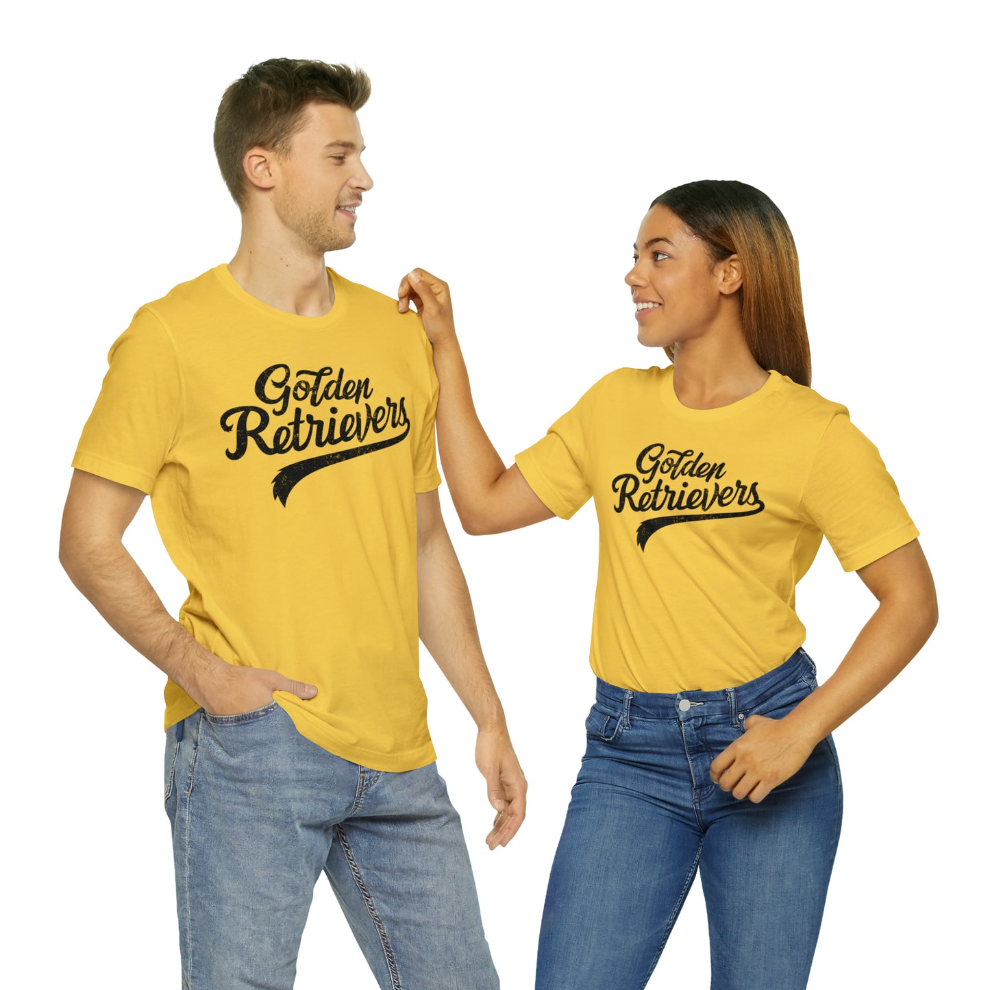 Golden Retrievers Script Unisex Tee, with Distressed Black Print