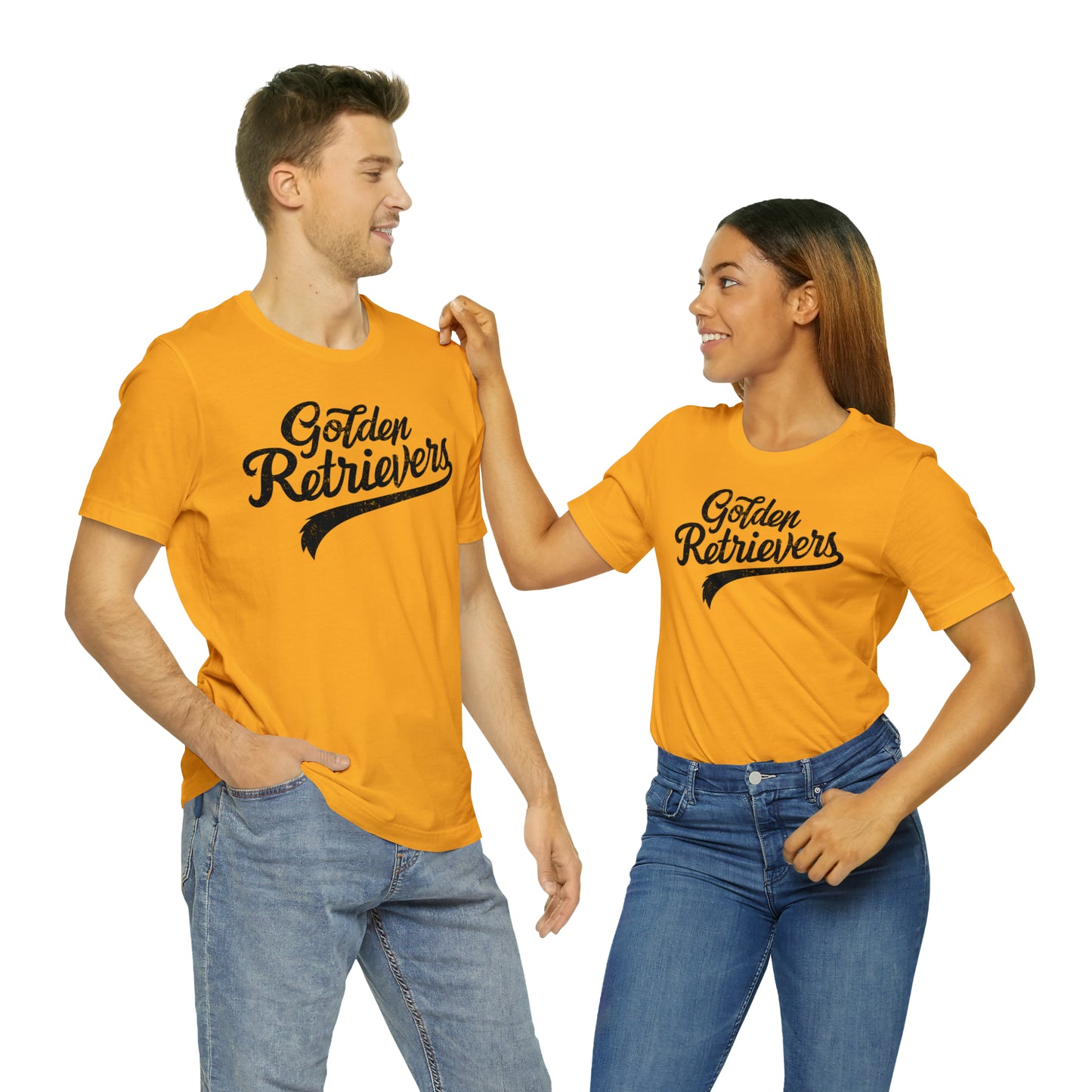 Golden Retrievers Script Unisex Tee, with Distressed Black Print