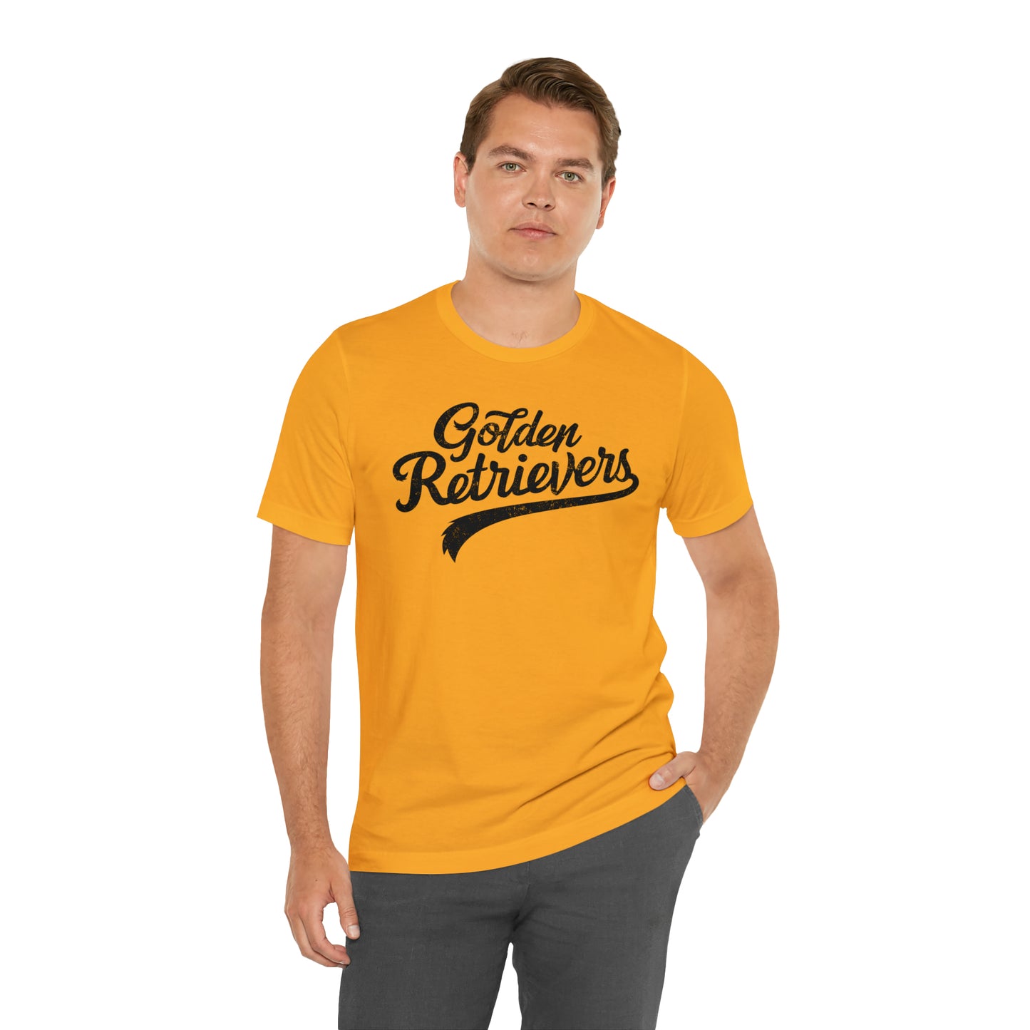 Golden Retrievers Script Unisex Tee, with Distressed Black Print