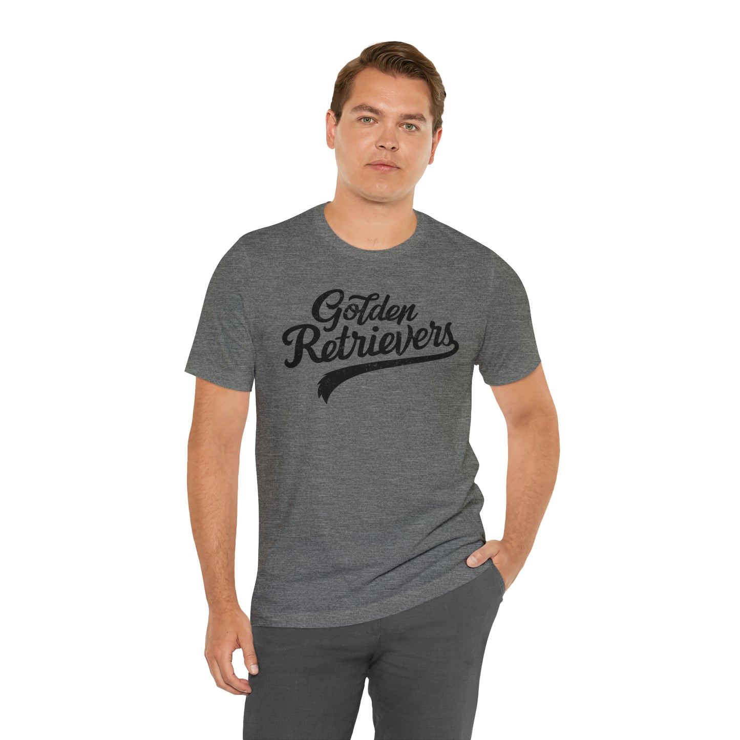 Golden Retrievers Script Unisex Tee, with Distressed Black Print