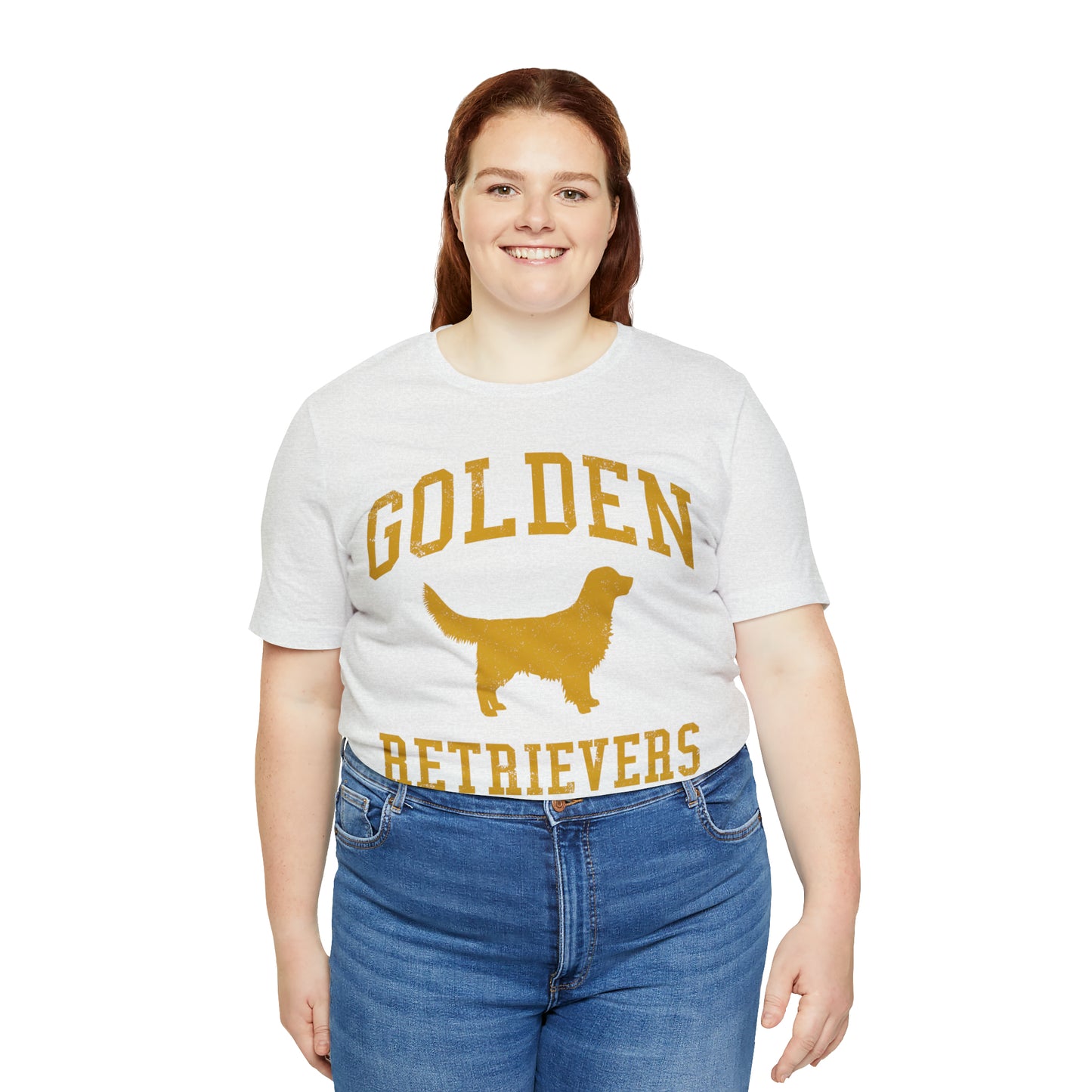 Golden Retrievers Collegiate Unisex Tee, with Distressed Gold Print
