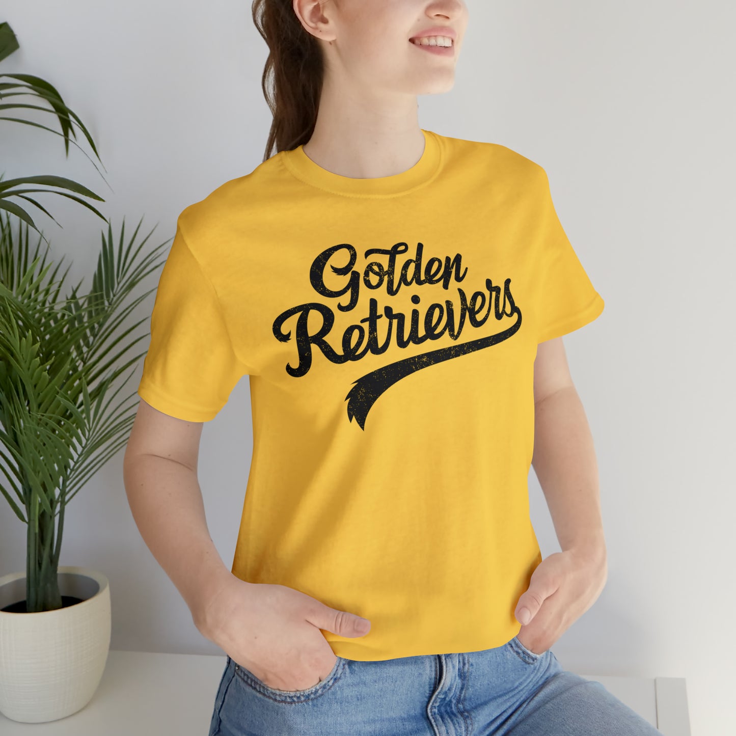 Golden Retrievers Script Unisex Tee, with Distressed Black Print