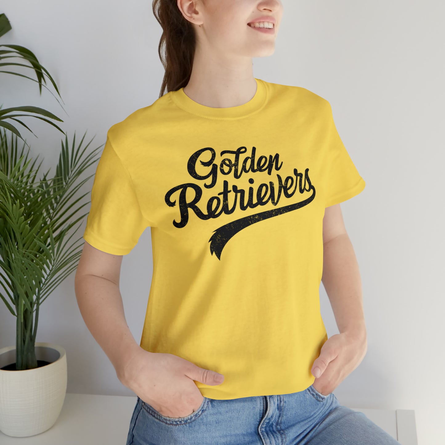 Golden Retrievers Script Unisex Tee, with Distressed Black Print
