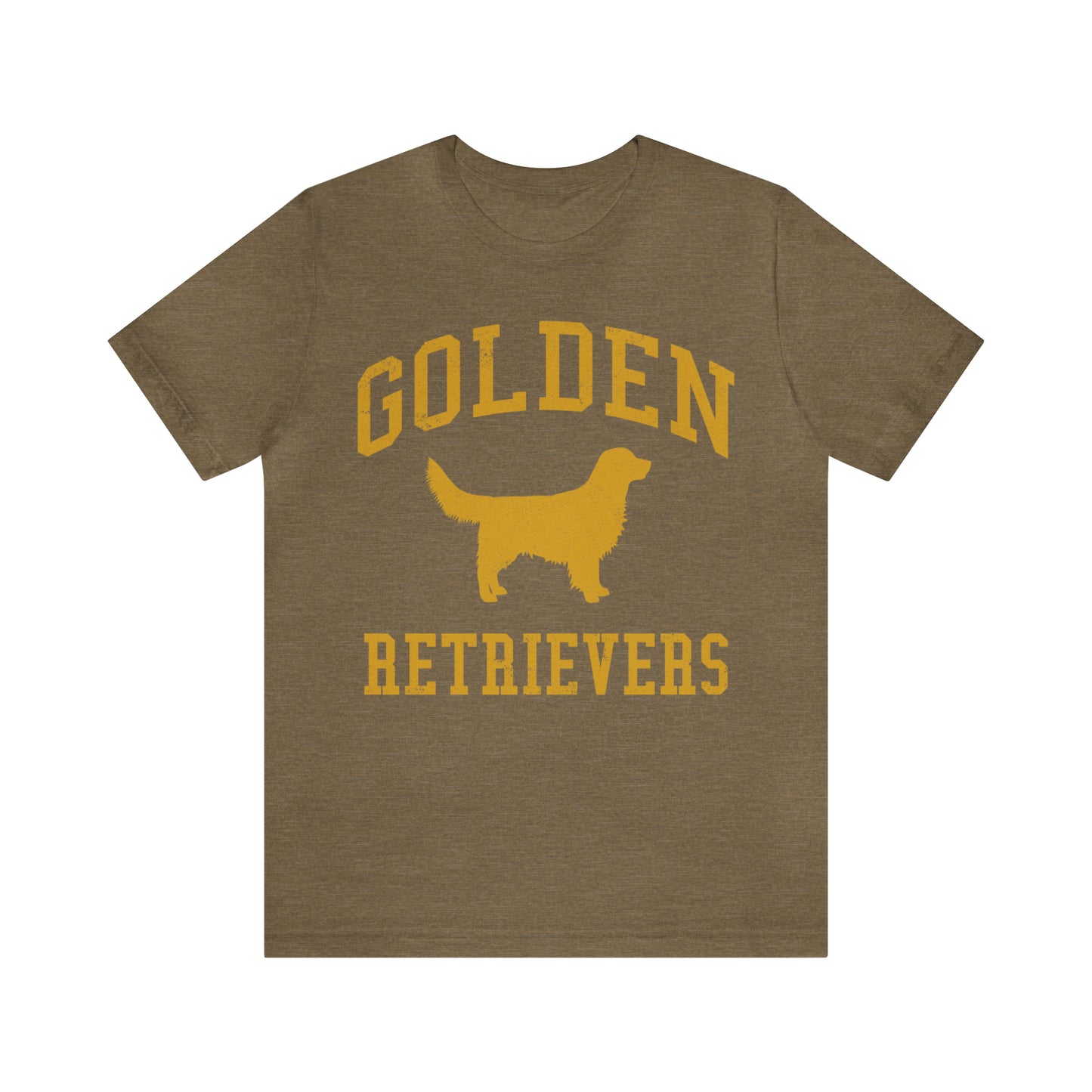 Golden Retrievers Collegiate Unisex Tee, with Distressed Gold Print