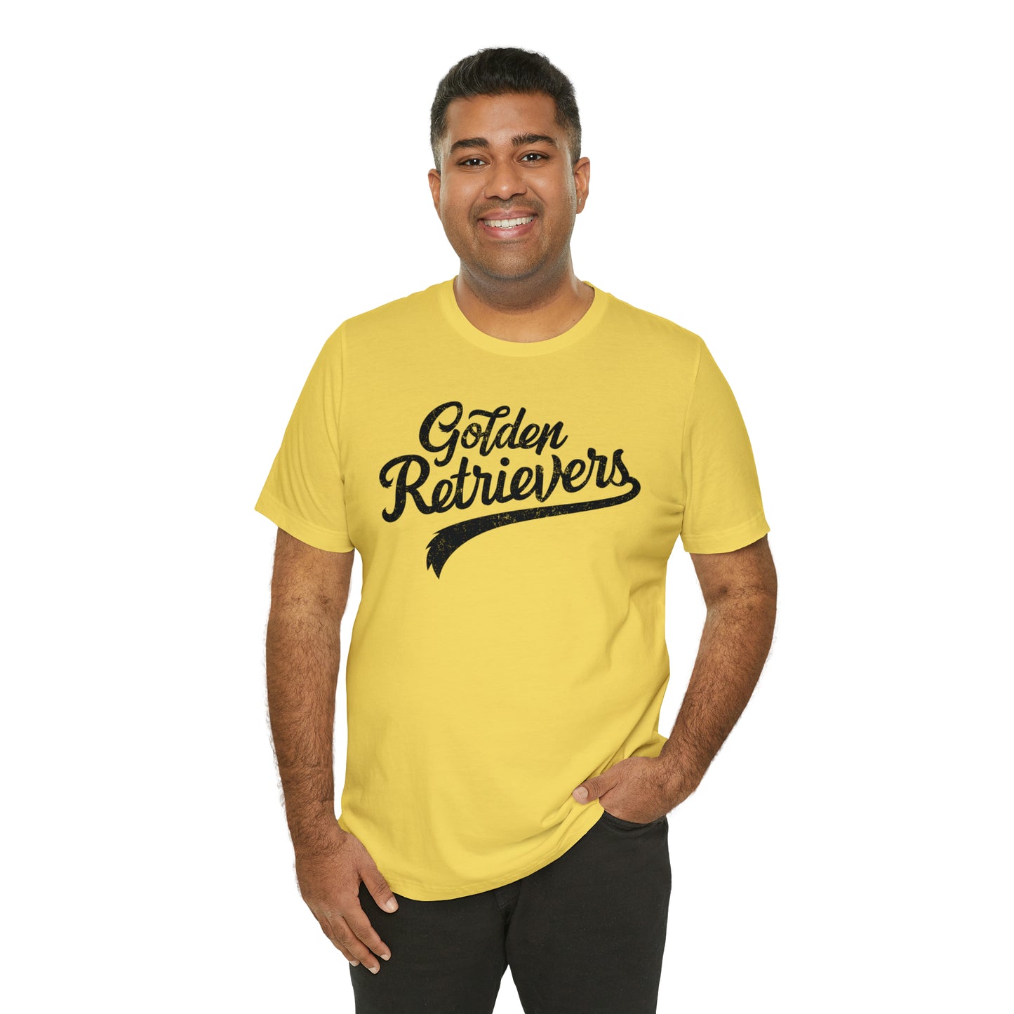Golden Retrievers Script Unisex Tee, with Distressed Black Print