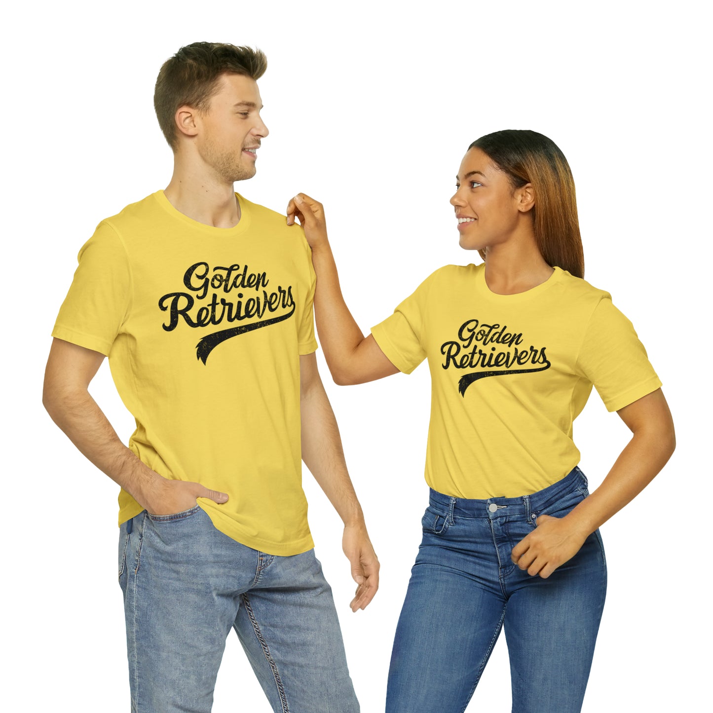 Golden Retrievers Script Unisex Tee, with Distressed Black Print