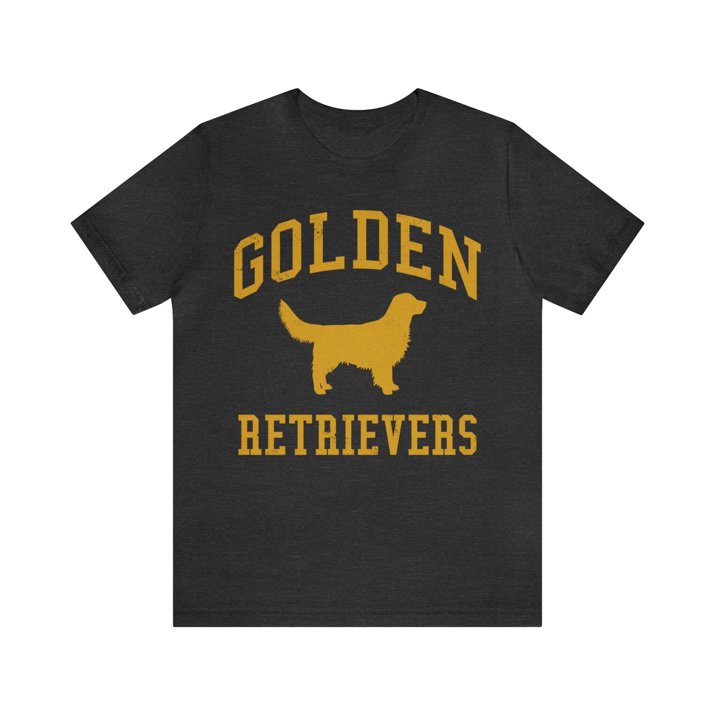 Golden Retrievers Collegiate Unisex Tee, with Distressed Gold Print