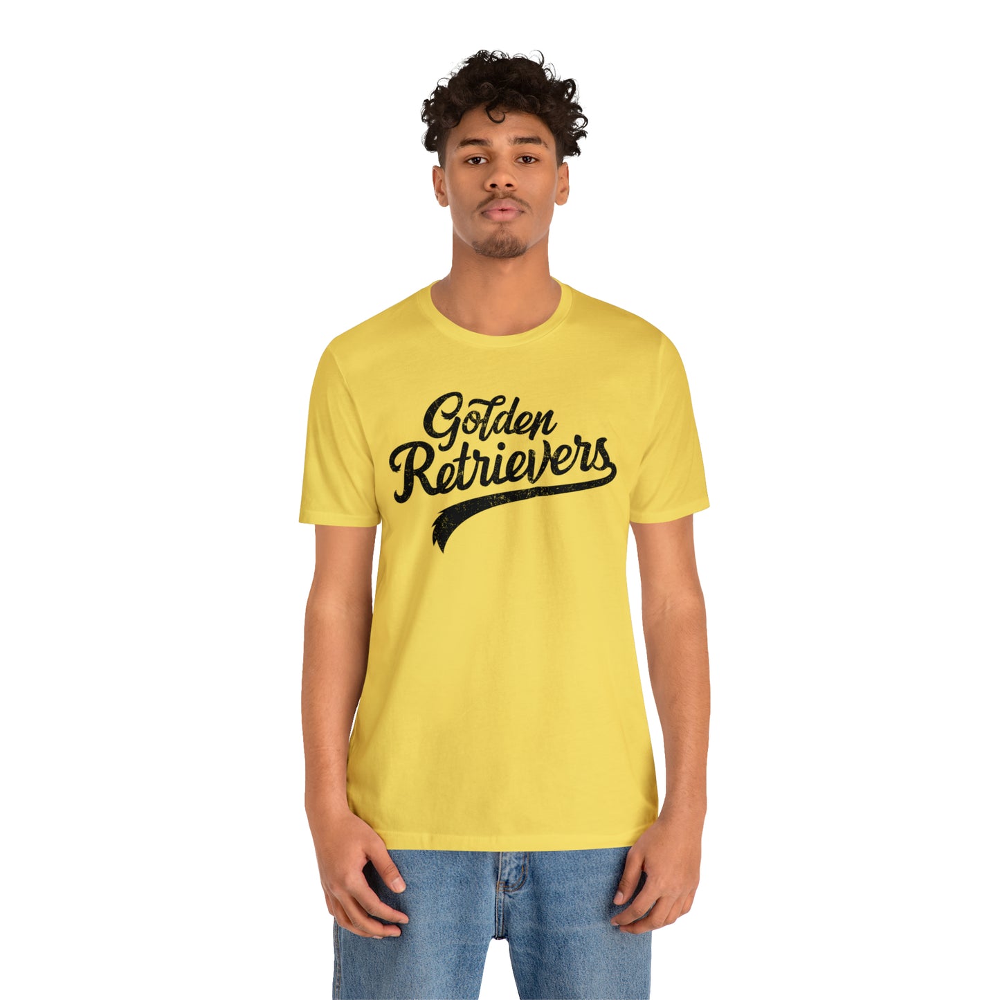 Golden Retrievers Script Unisex Tee, with Distressed Black Print