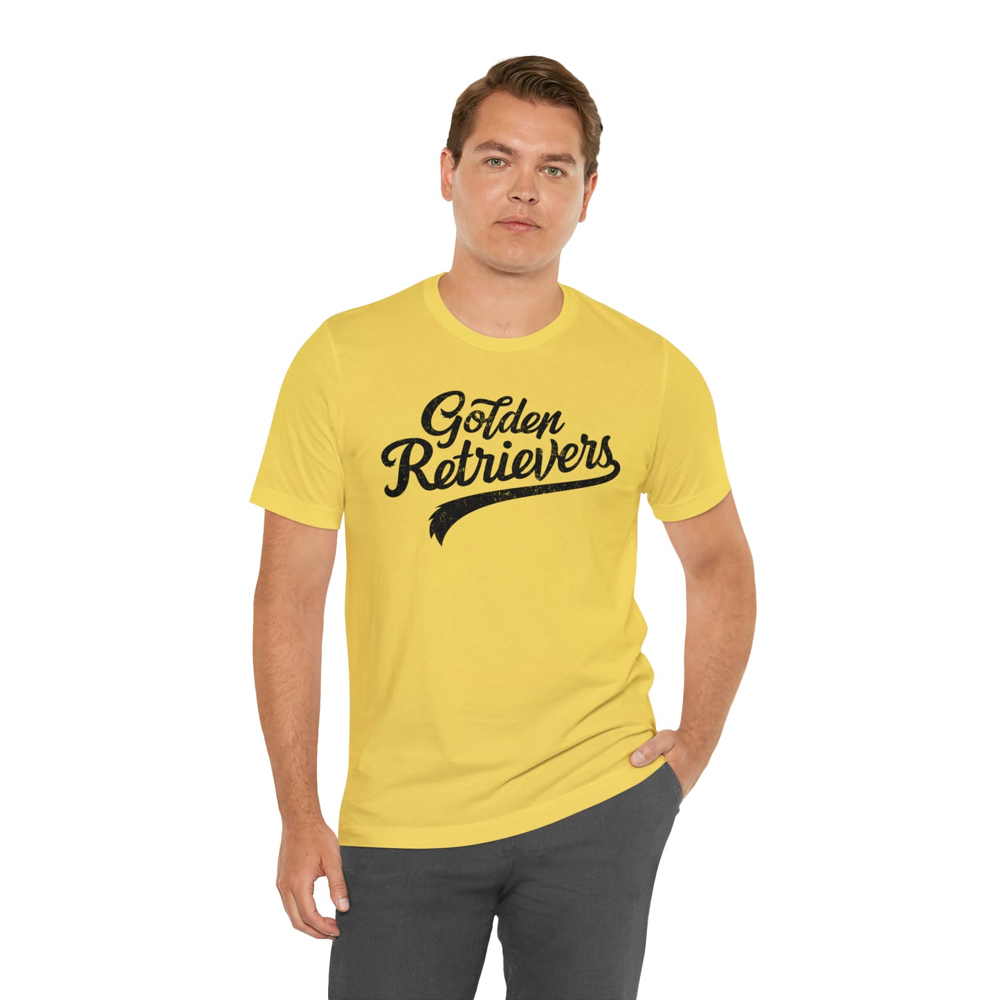 Golden Retrievers Script Unisex Tee, with Distressed Black Print