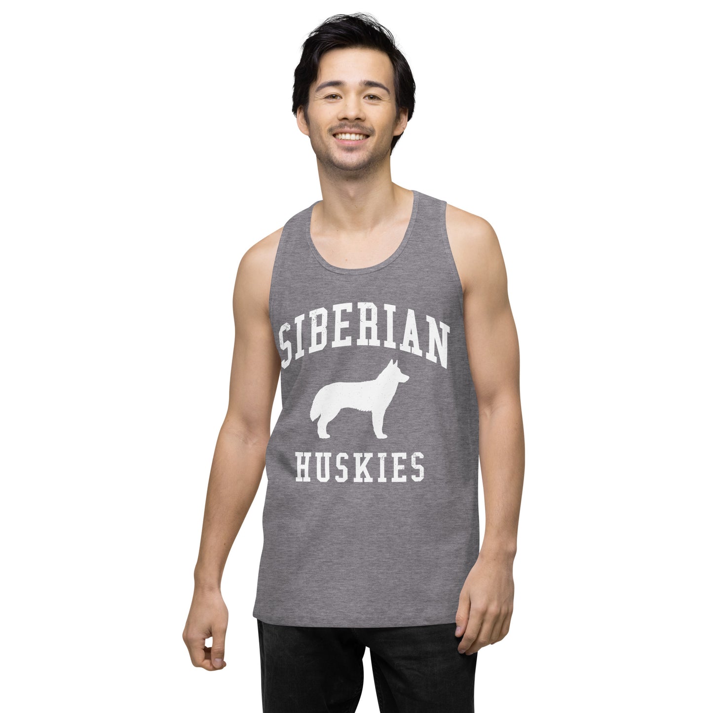 Siberian Huskies Collegiate Men’s Premium Tank Top, with Distressed Print