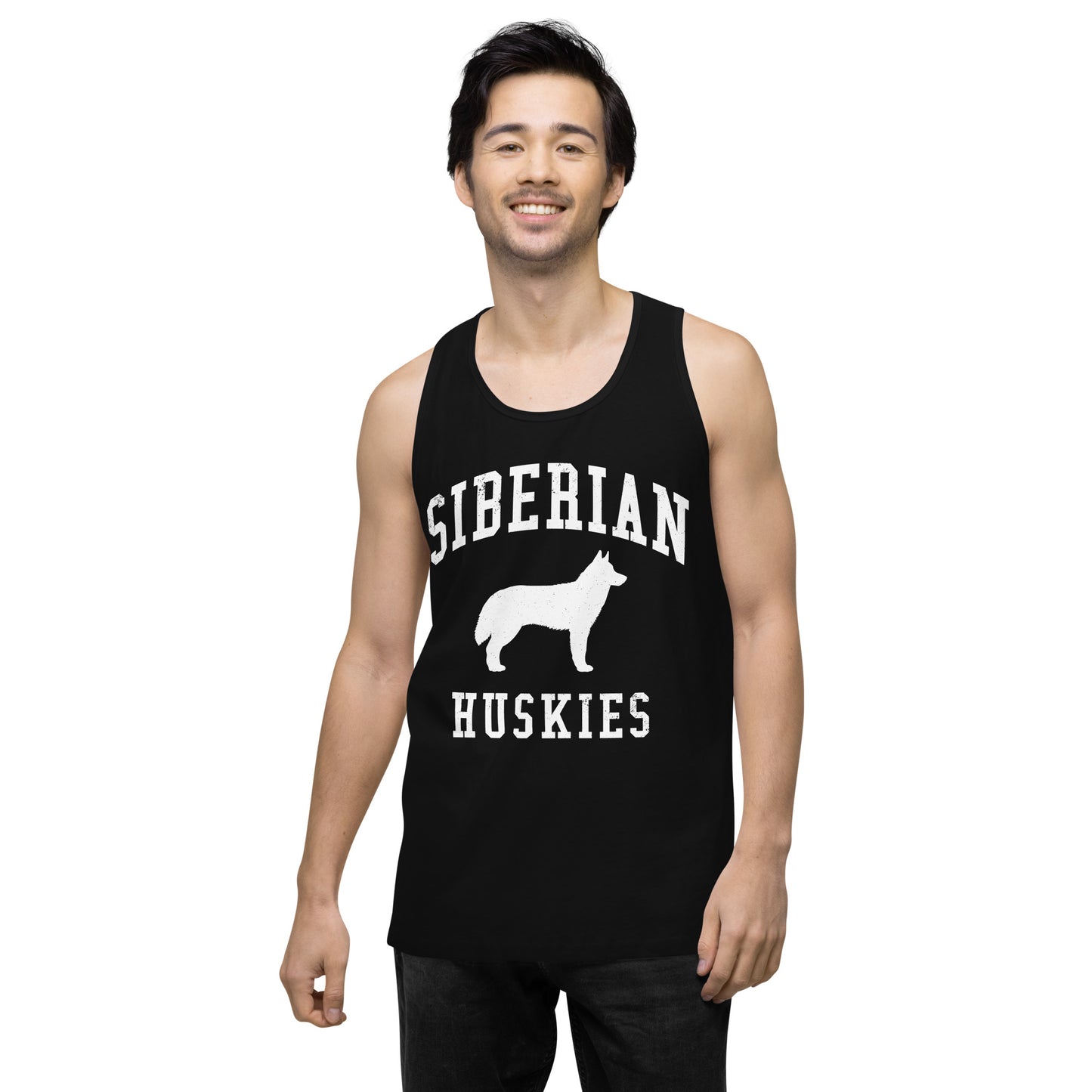 Siberian Huskies Collegiate Men’s Premium Tank Top, with Distressed Print