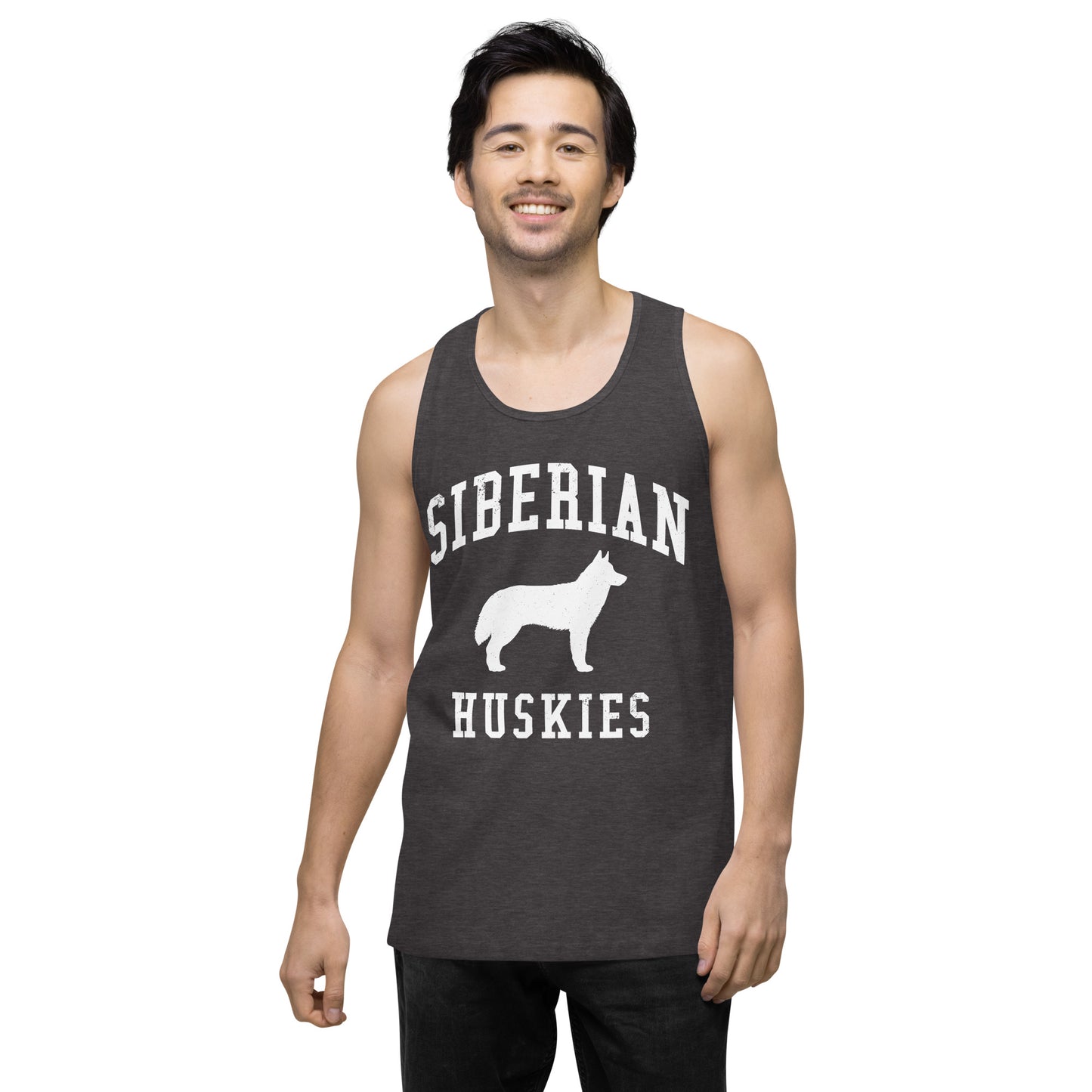 Siberian Huskies Collegiate Men’s Premium Tank Top, with Distressed Print
