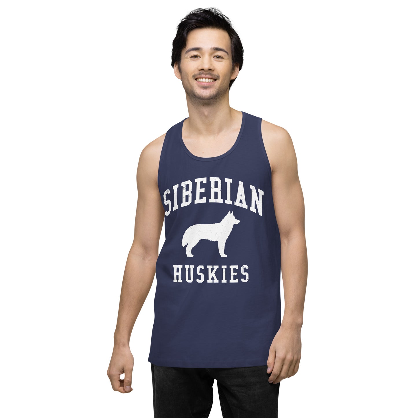 Siberian Huskies Collegiate Men’s Premium Tank Top, with Distressed Print