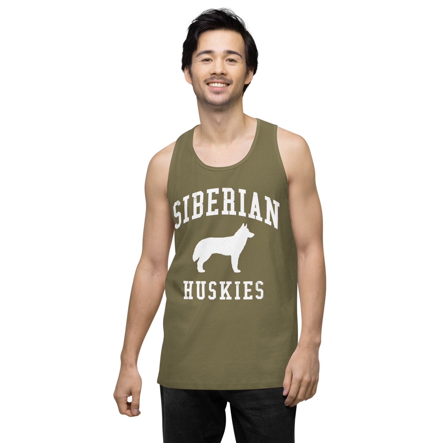 Siberian Huskies Collegiate Men’s Premium Tank Top, with Distressed Print