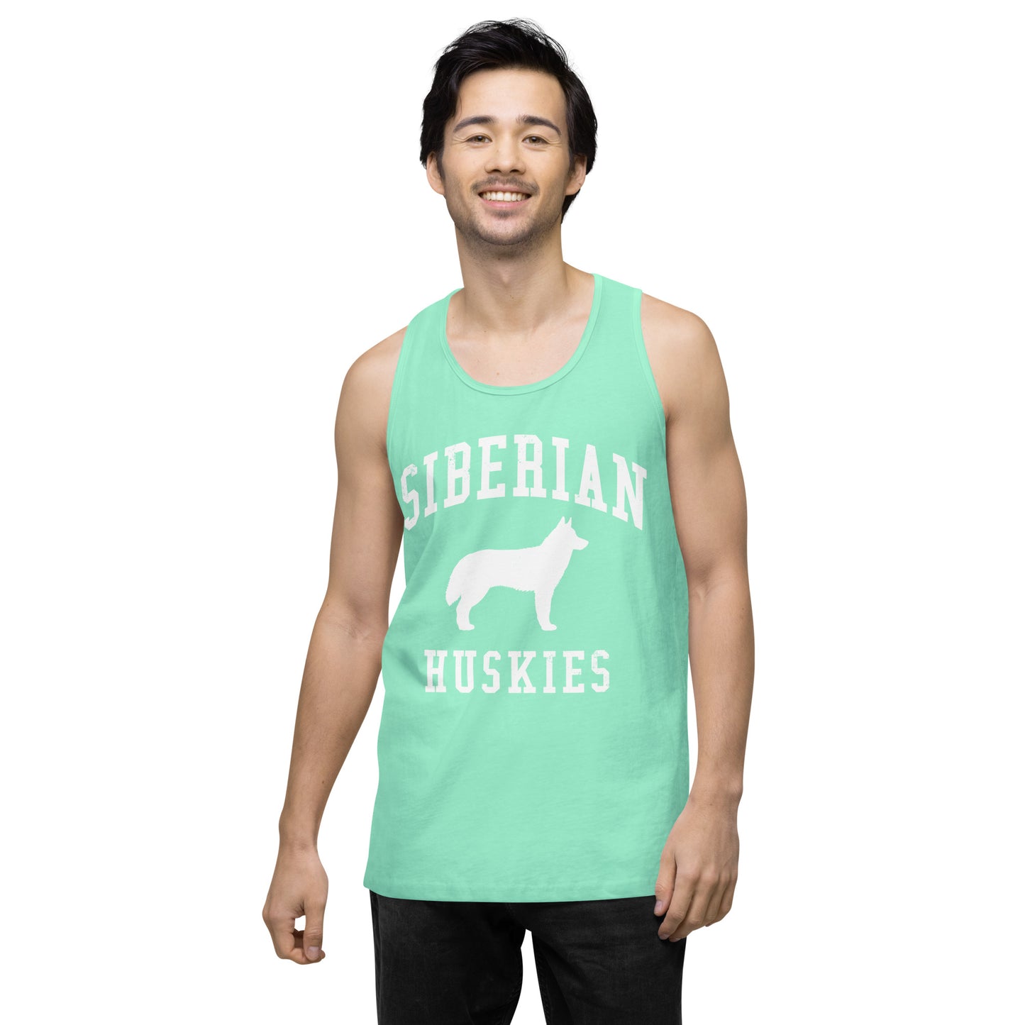 Siberian Huskies Collegiate Men’s Premium Tank Top, with Distressed Print