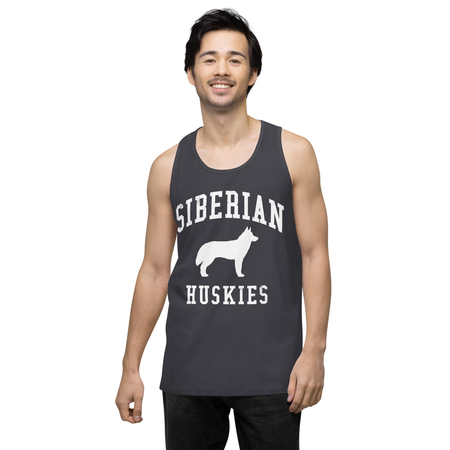 Siberian Huskies Collegiate Men’s Premium Tank Top, with Distressed Print