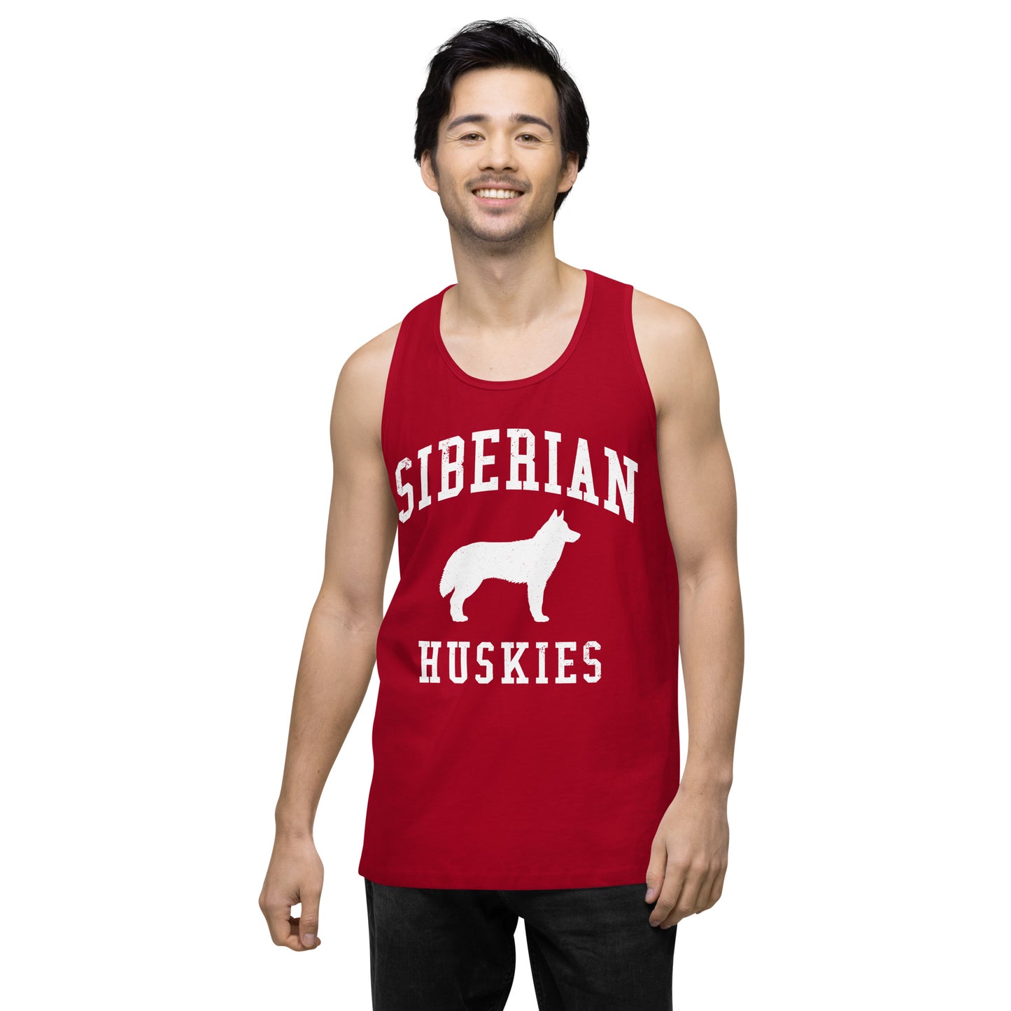 Siberian Huskies Collegiate Men’s Premium Tank Top, with Distressed Print