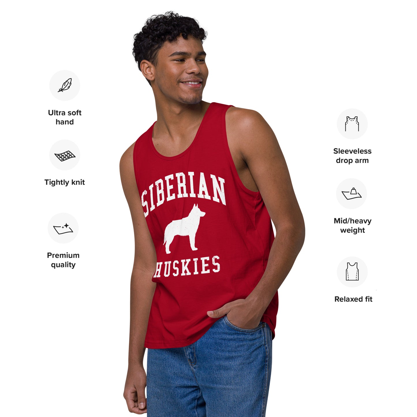 Siberian Huskies Collegiate Men’s Premium Tank Top, with Distressed Print