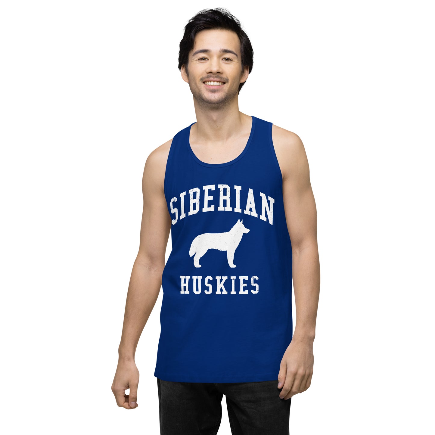 Siberian Huskies Collegiate Men’s Premium Tank Top, with Distressed Print