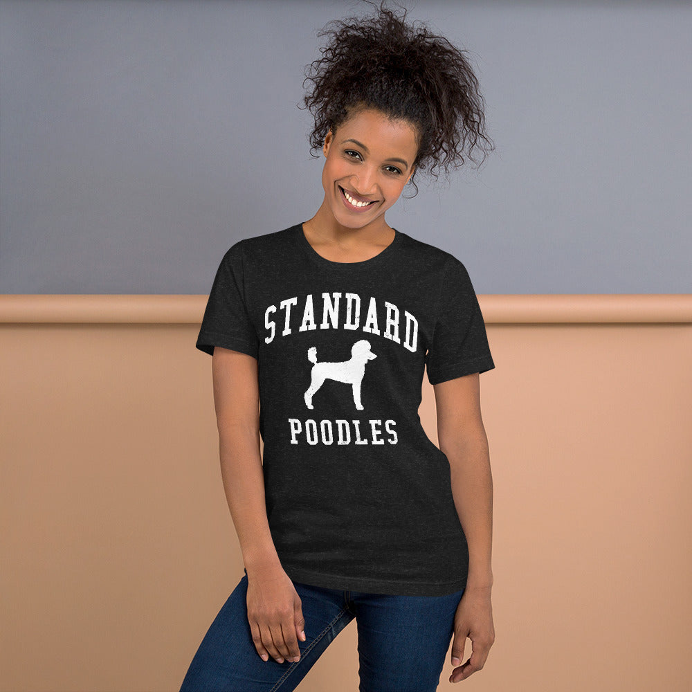 Standard Poodles, Collegiate Unisex Short Sleeve Tee, Classic Colors, Distressed Print