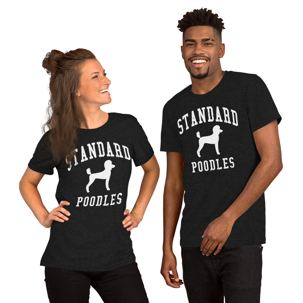 Standard Poodles, Collegiate Unisex Short Sleeve Tee, Classic Colors, Distressed Print