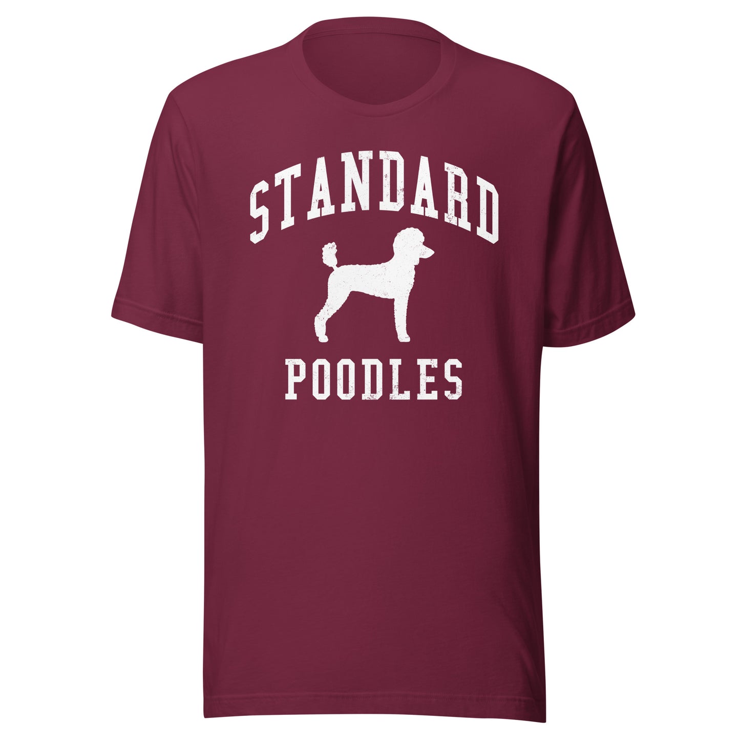 Standard Poodles, Collegiate Unisex Short Sleeve Tee, Classic Colors, Distressed Print