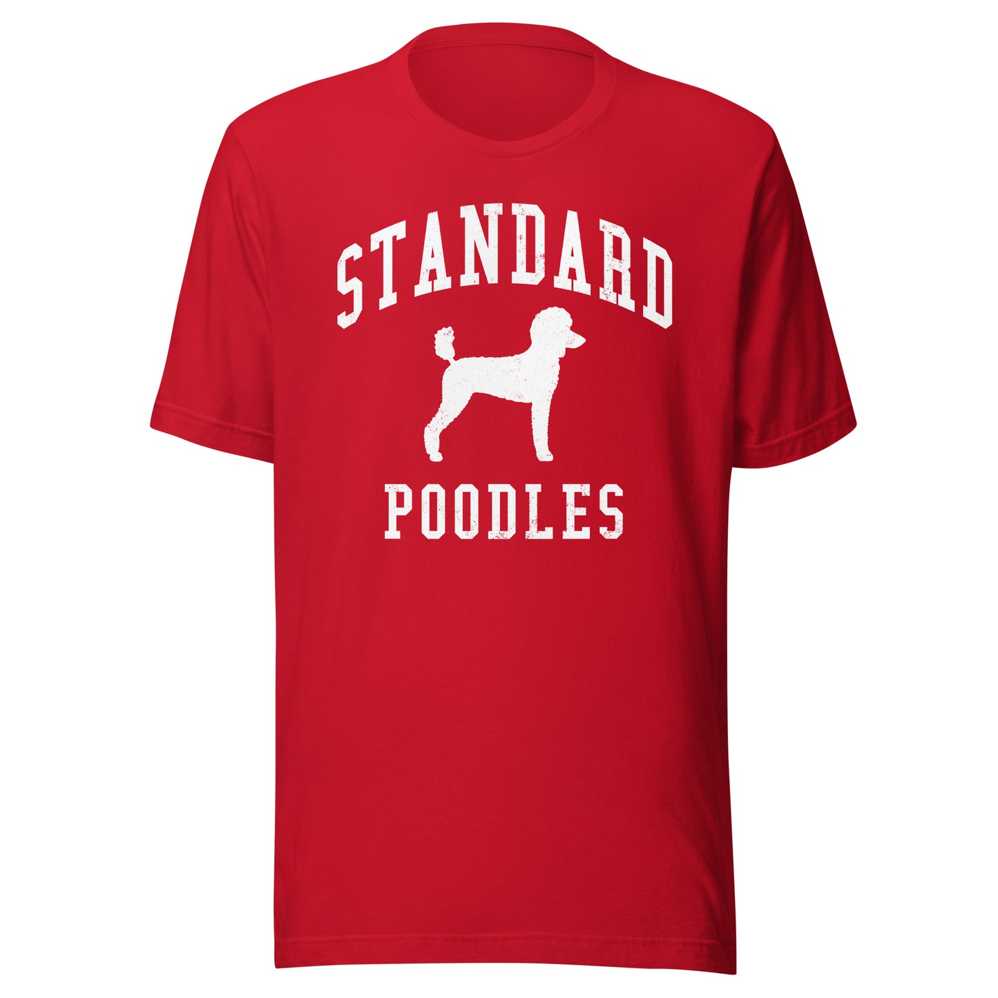 Standard Poodles, Collegiate Unisex Short Sleeve Tee, Classic Colors, Distressed Print