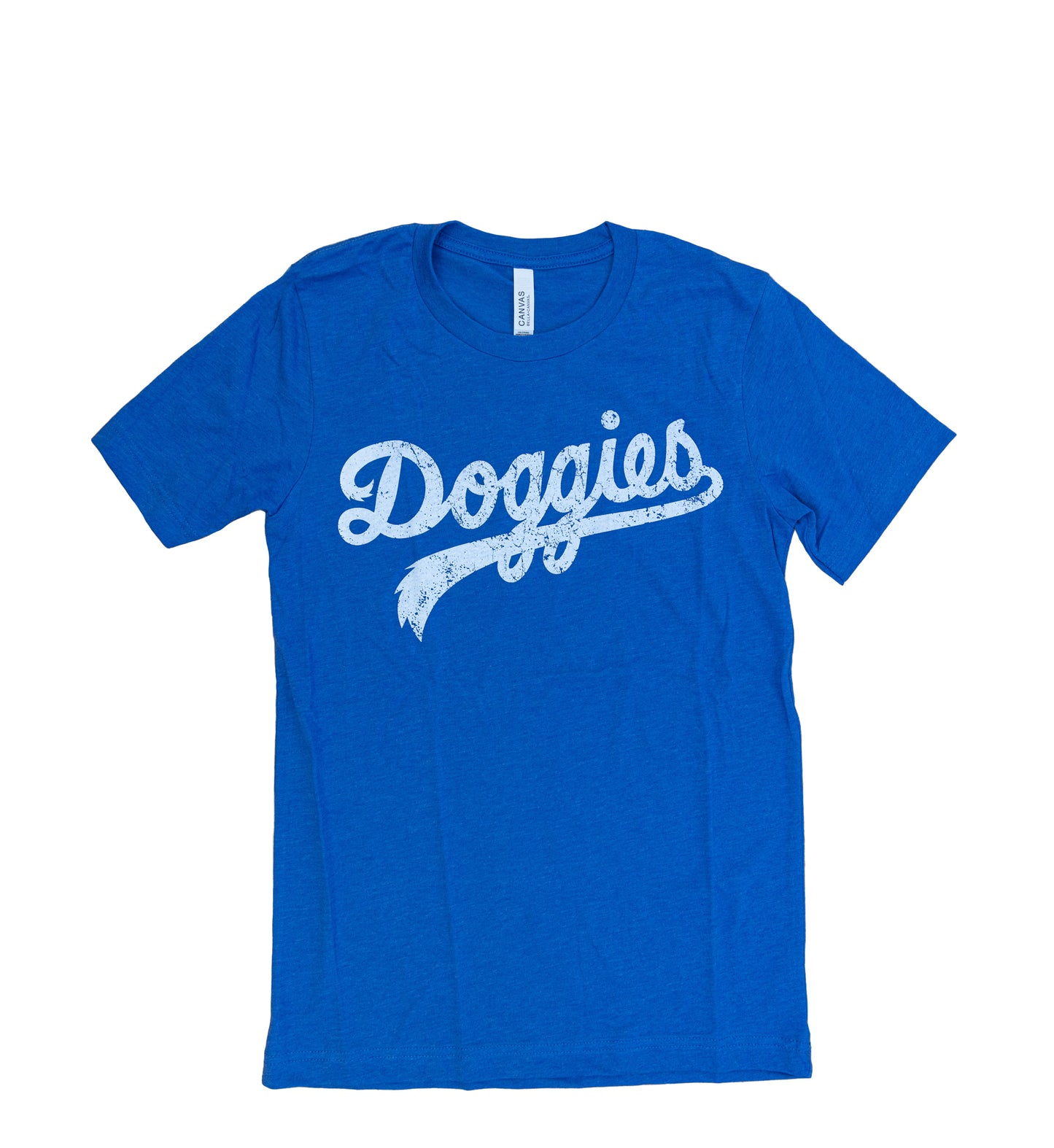Doggies T-Shirt, Heather Blue with Distressed White Lettering