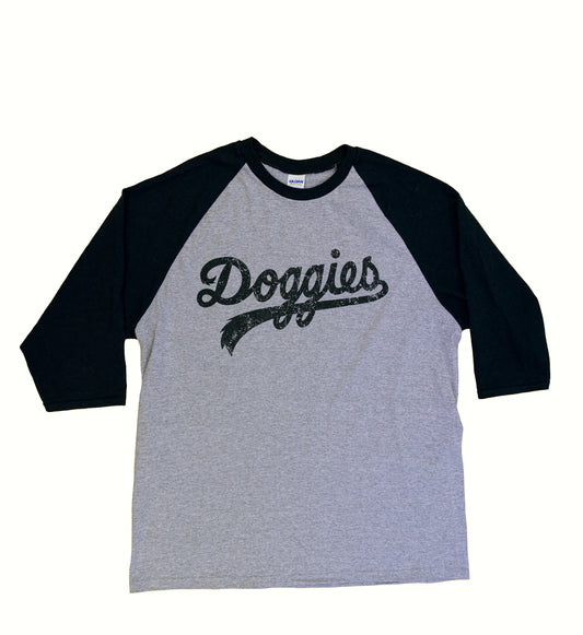Doggies Baseball Style T-Shirt, Heather Gray with Distressed Black Lettering