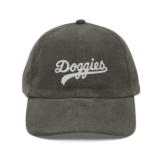 Doggies Vintage Corduroy Hat, Embroidered Print