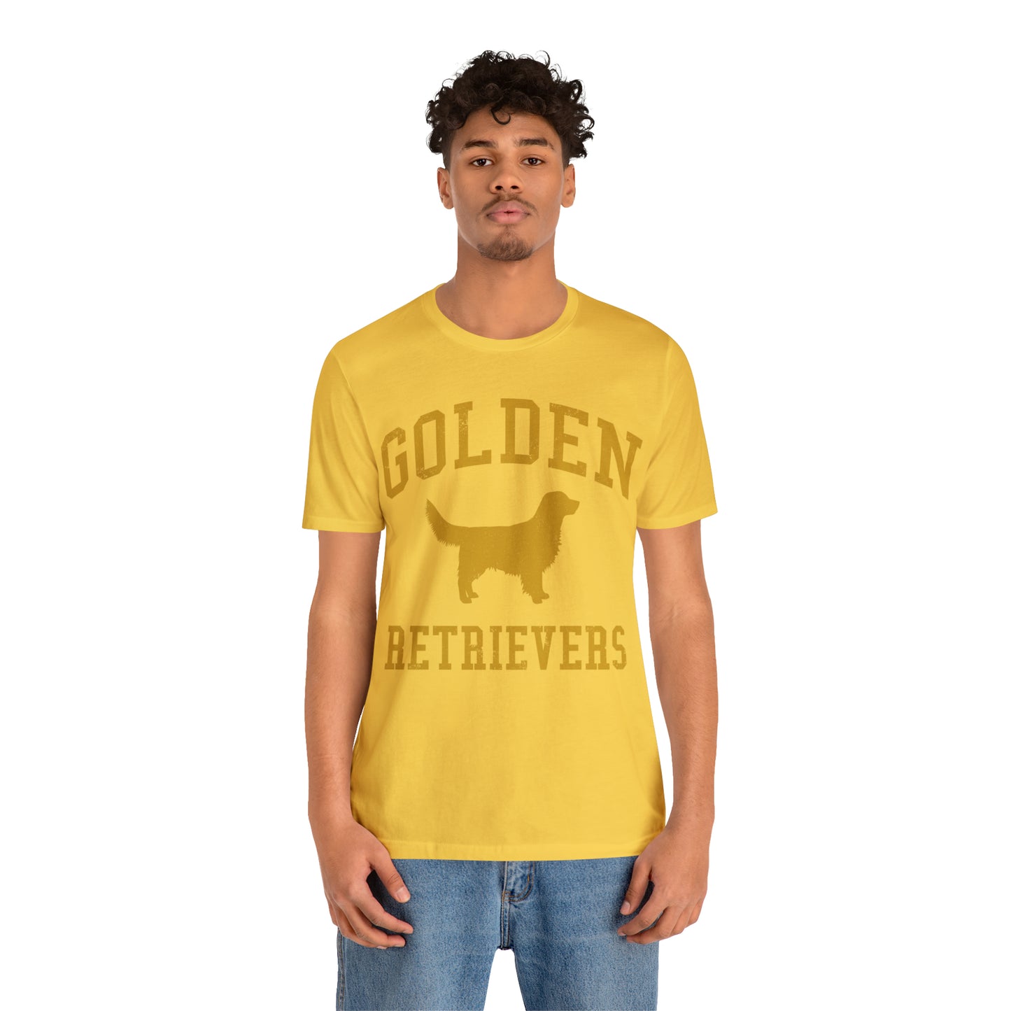 Golden Retrievers Collegiate Unisex Tee, with Distressed Gold Print