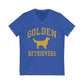 Golden Retrievers Collegiate Unisex V-Neck Tee, with Distressed Gold Print
