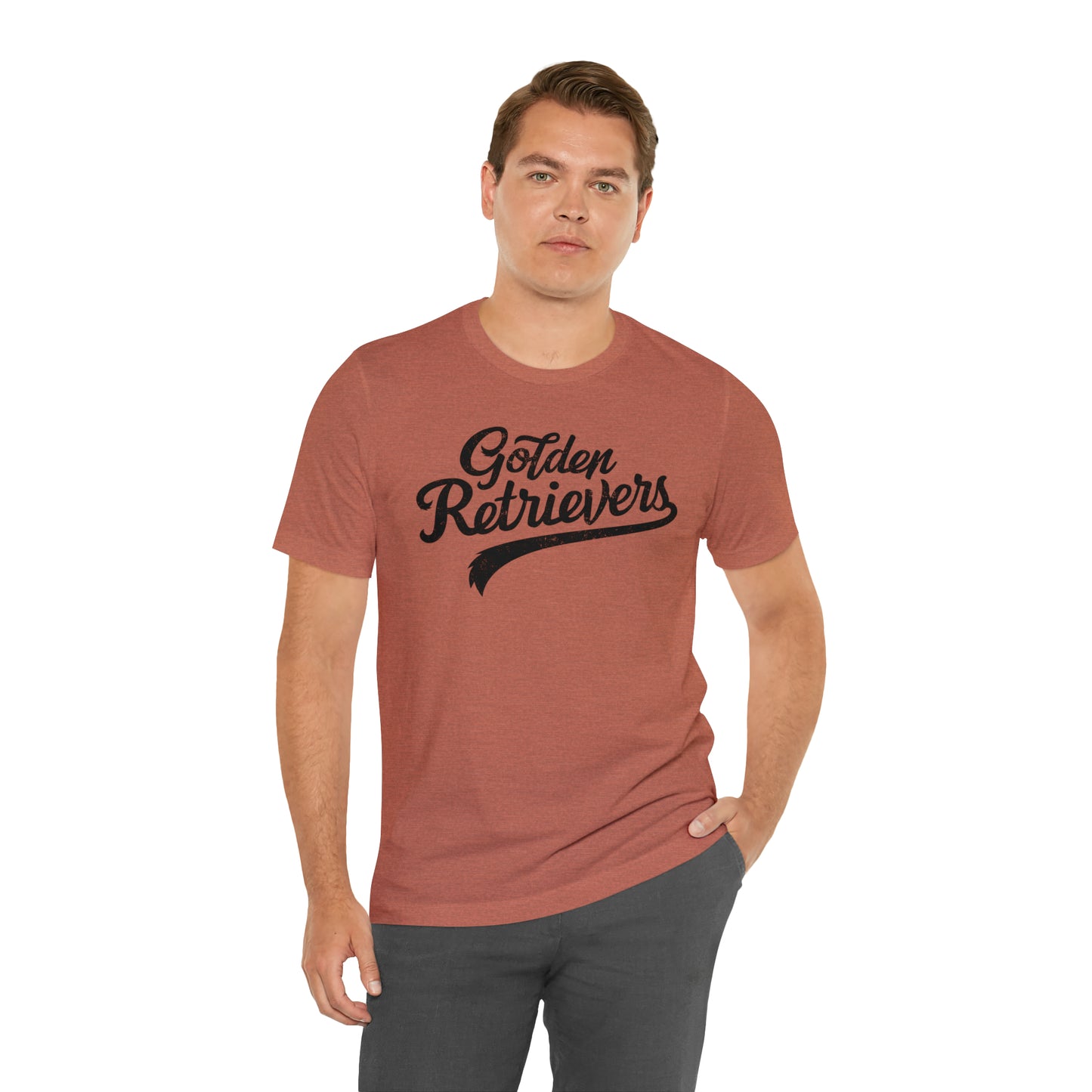 Golden Retrievers Script Unisex Tee, with Distressed Black Print