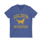 Golden Retrievers Collegiate Unisex V-Neck Tee, with Distressed Gold Print
