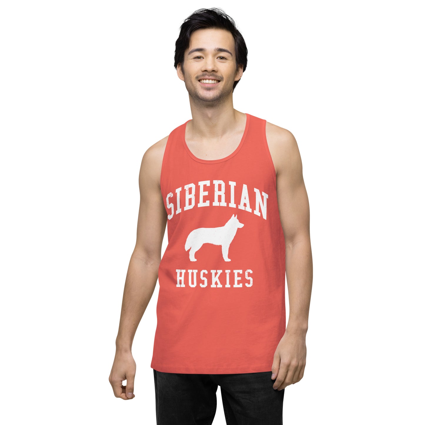 Siberian Huskies Collegiate Men’s Premium Tank Top, with Distressed Print
