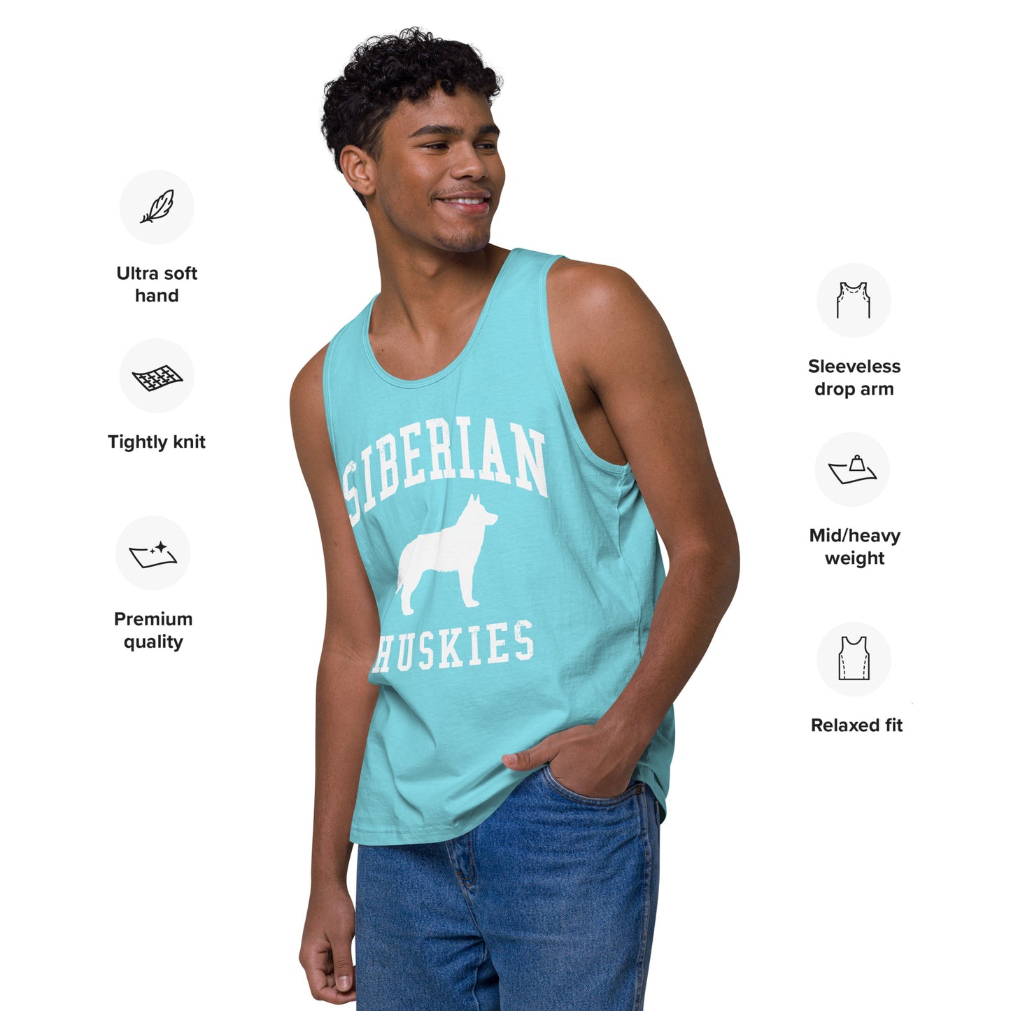 Siberian Huskies Collegiate Men’s Premium Tank Top, with Distressed Print