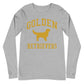 Golden Retrievers Collegiate Unisex Long Sleeve Tee, with Distressed Gold Print