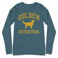 Golden Retrievers Collegiate Unisex Long Sleeve Tee, with Distressed Gold Print