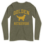 Golden Retrievers Collegiate Unisex Long Sleeve Tee, with Distressed Gold Print