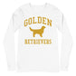 Golden Retrievers Collegiate Unisex Long Sleeve Tee, with Distressed Gold Print